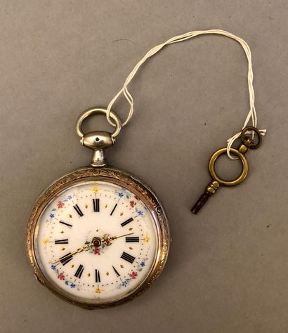 Silver cylinder watch with gilt and chased...