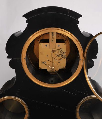 null Black marble 'compendium' mantel clock signed (dial and movement) 'Lepine 2,...
