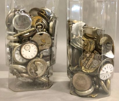 null Two jars of movements, cases and watches, three of them silver, from the late...