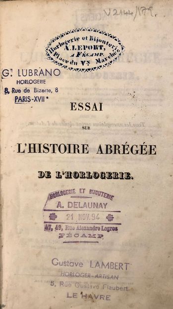 null PERRON, L. Essai sur l'histoire abrégée de l'horlogerie..., Paris Besançon 1834;...