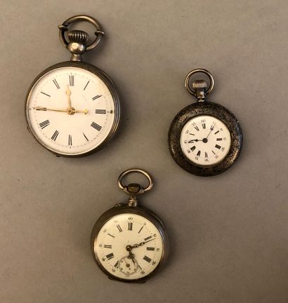 null 
Three silver watches, various sizes, late 19th century.
