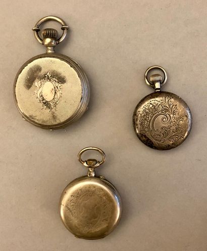 null 
Three silver watches, various sizes, late 19th century.
