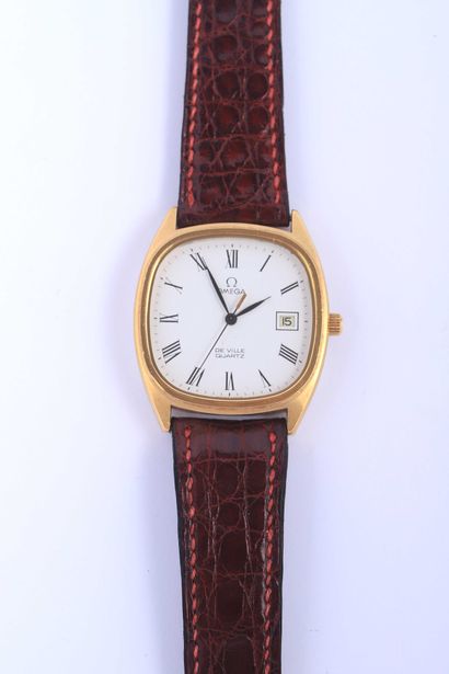 null Omega De Ville quartz men's date watch in steel and gold plated, wheel bracelet...