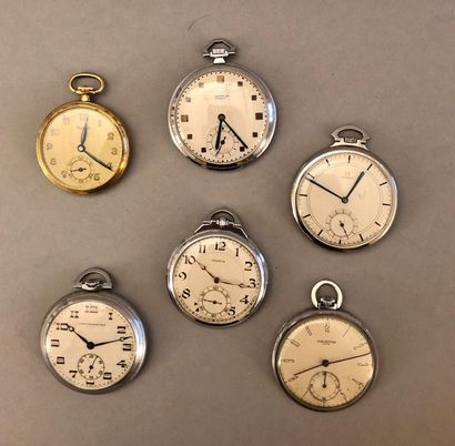 Six pocket watches in steel, chrome or gold...