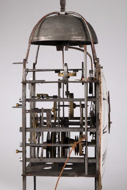 null Iron alarm lantern clock with earthenware dial, second half of the 18th century,...