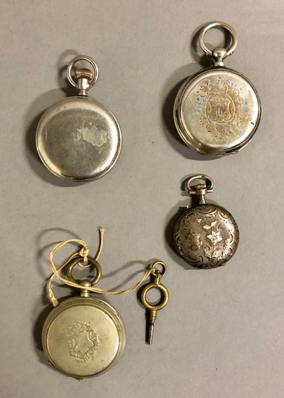 null Four collar watches, two of which are silver.