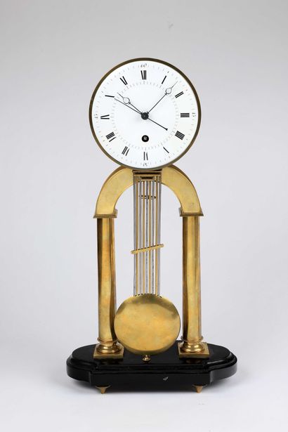 null Portico clock with hour and half-hour striking, winding of equality and half-seconds...