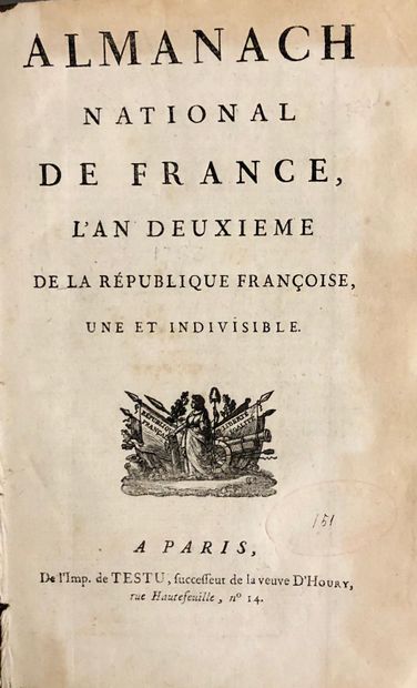null REVOLUTION - ALMANACH, Almanach national de France, l'an deuxième de la République...