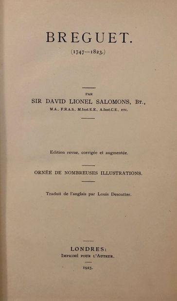 SALOMONS, Sir David Lionel. Breguet (1747-1823),...