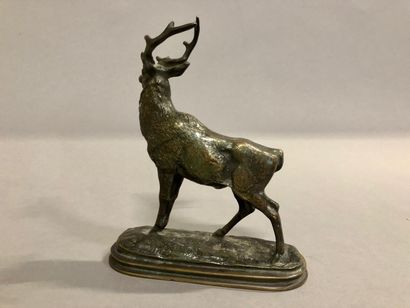 null Le grand cerf. Petite sculpture en bronze patiné reposant sur un tertre. XIXème...