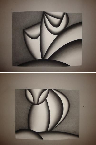 Dordevic MIODRAG né en 1936 - DEUX COMPOSITIONS, noir gris et blanc. 20 x 30cm. deux...