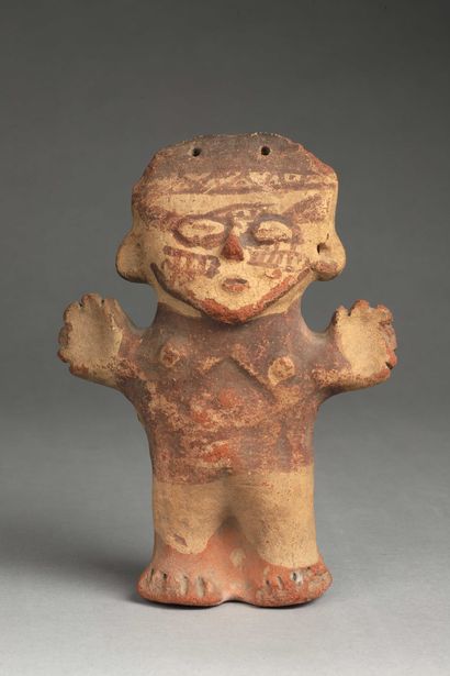 null Statuette antropomorphe de type CUCHIMILCO en céramique à décor ocre brun 

Pérou,...