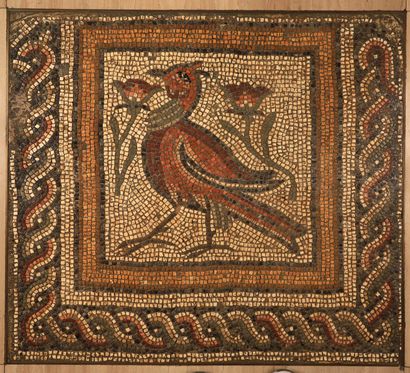 null 
NOT VENUE 

Fragment of mosaic showing a bird surrounded by flowers, framed...