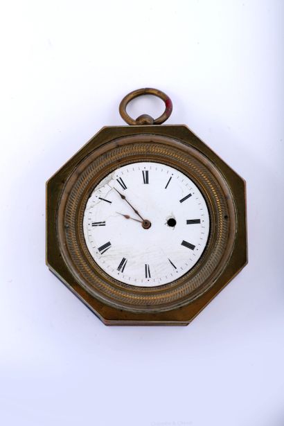 Gilt brass octagonal carriage or alcove watch,...