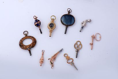 Ten various keys (stone set, enamelled, crank,...