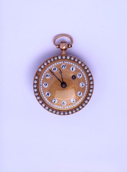 Gold cylinder collar watch (bp. 26gr), guilloche...