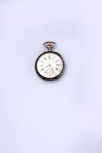 null Cylinder watch with silver case entirely nielloed, the bottom with the initials...