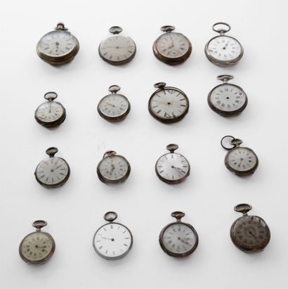 Sixteen metal and silver watches, with verge...