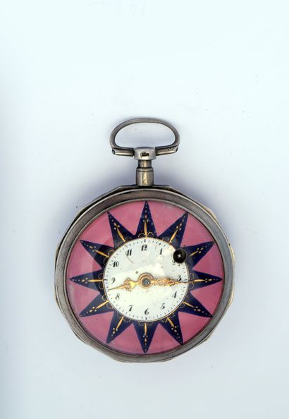 Silver verge watch, with dial decorated with...