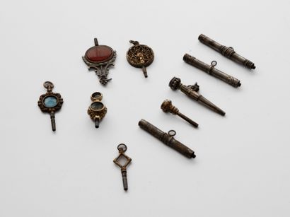 Ten various keys (stone set, cylinder, c...