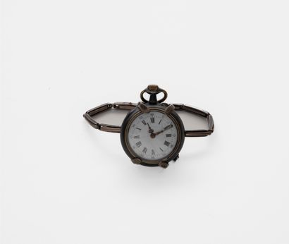 Blackened steel cylinder neck watch, mounted...