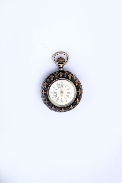 Cylinder neck watch, the silver case inlaid...