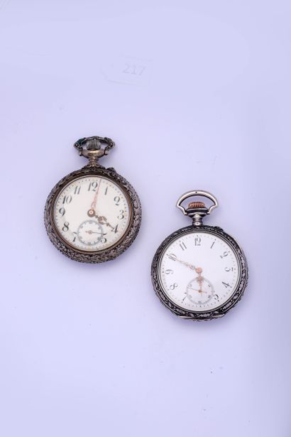 null Three gold collar watches engraved on the bottom, one with 24 hours, one with...