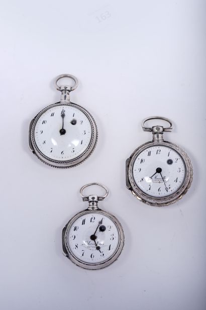 Three silver verge watches with engraved...