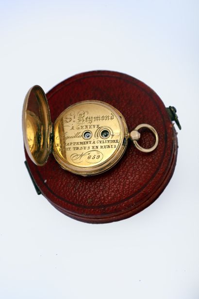 null Miniature gold cylinder watch (bp. 6gr), signed 'S[amue]l Reymond à Genève N°...