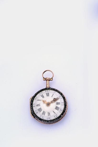 null Gold half-skeleton watch, third quarter of the 18th century.

White enamel dial...