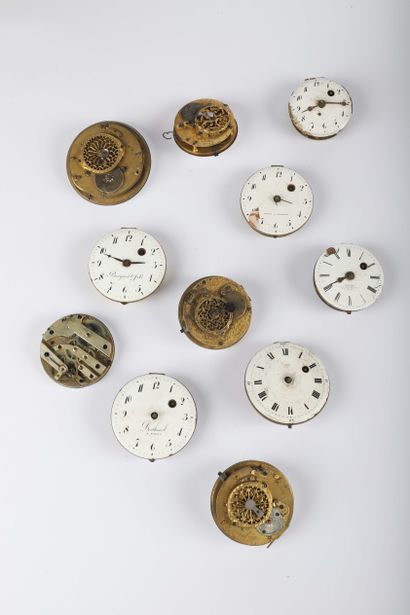 null Onze mouvements de montre à verge avec cadrans de la fin du XVIIIème siècle/début...