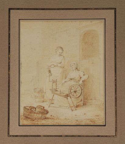  Attribué à Hubert François GRAVELOT (1699 - 1773) 
La fileuse 
Crayon et encre sépia...