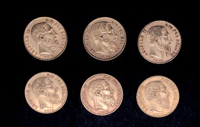 null "BELGIQUE

6 pièces de 20F. Or Léopold II (1835 - 1909), 1874"