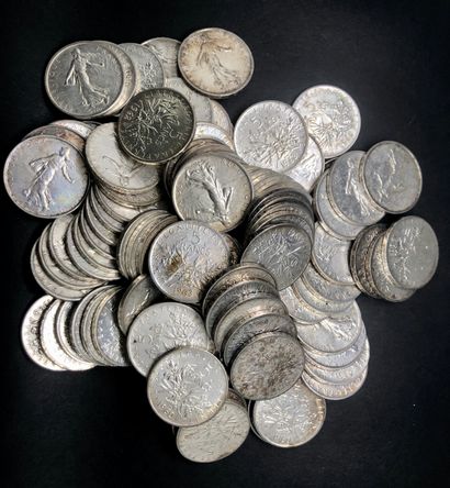 null Lot de 100 pièces 5 Francs Semeuse Argent, environ 1200 g