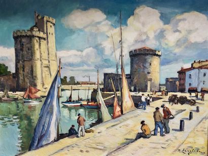 null Pierre LANGLADE (1907 - 1972) 

Le port de la Rochelle 

Huile sur toile signée...
