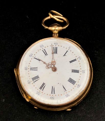 null Montre de col, boîtier et cache-poussière en or jaune 18K 750°/°° à décor de...