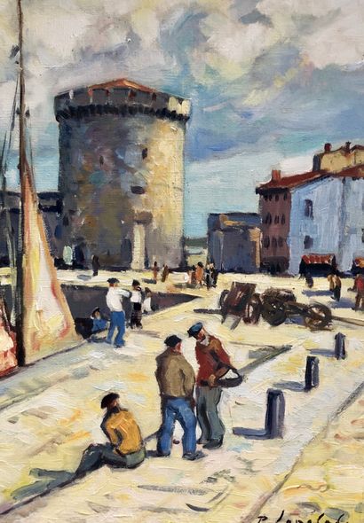 null Pierre LANGLADE (1907 - 1972) 

Le port de la Rochelle 

Huile sur toile signée...