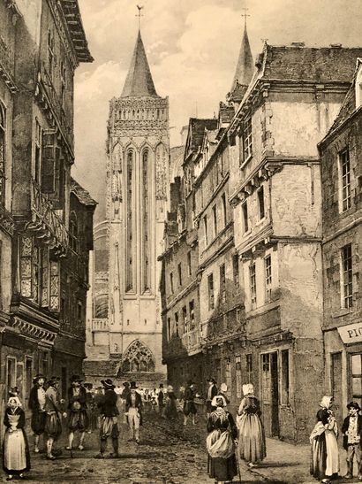 null LITHOGRAPHIE PAR POTEL en noir « Quimper »