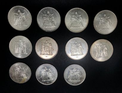 null Lot de 11 pièces 50 Francs Hercule Argent, environ 340 g