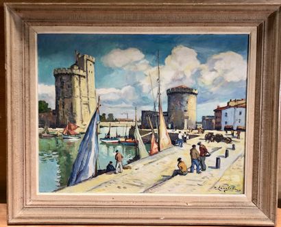 null Pierre LANGLADE (1907 - 1972) 

Le port de la Rochelle 

Huile sur toile signée...