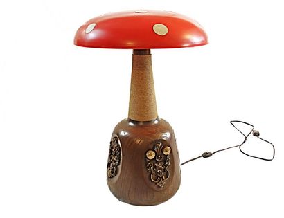 null LAMPE DE TABLE en forme de champignon (faux agaric) avec un récepteur de radio...