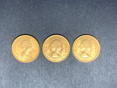 null 3 pièces or SOUVERAIN ELIZABETH JEUNE 1958, 1964 et 1965