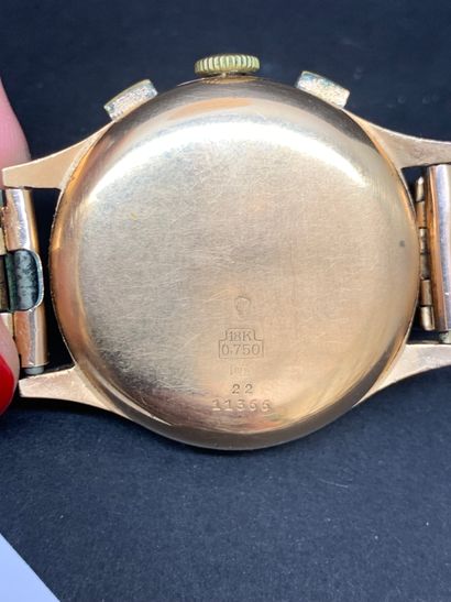  Montre-bracelet / télémètre ronde d'homme, boîtier en or jaune 18K 750°/°° numéroté...