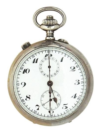 null Montre - chronographe en argent avec rattrapante à retour au vol, vers 1910....