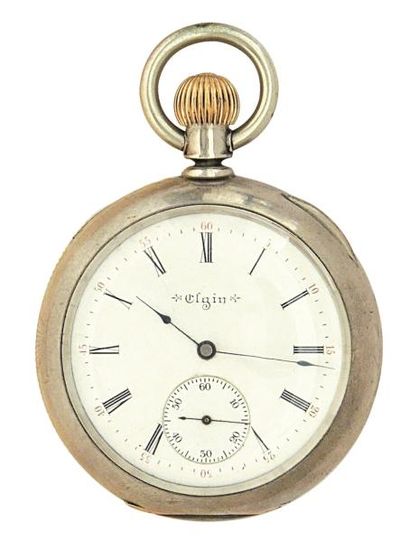 null Montre à ancre en argent signée 'Elgin Nat[ional] Watch Co 3596377', vers 1890....
