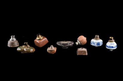 null Lot of nine terracotta stoves, one in ceramic in the shape of a crab, and two...
