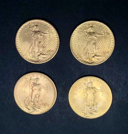 null ETATS-UNIS / USA

4 pièces de 20 DOLLARS OR Liberty-"double Eagle", 1908, 2...