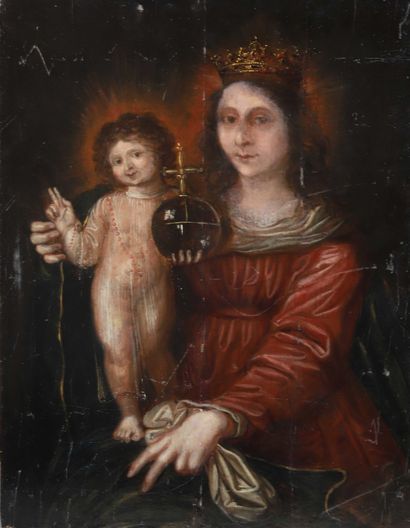 null ÉCOLE PORTUGAISE OU ESPAGNOLE DU XVIIème siècle 

La Vierge couronnée 

assise,...