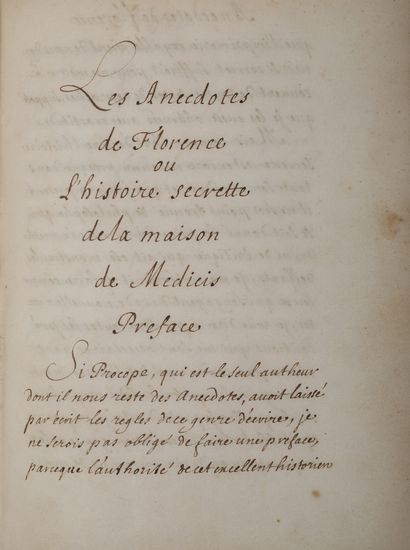 null [Manuscrit]. [VARILLAS (Antoine)]. Les anecdotes de Florence ou l’Histoire secrette...