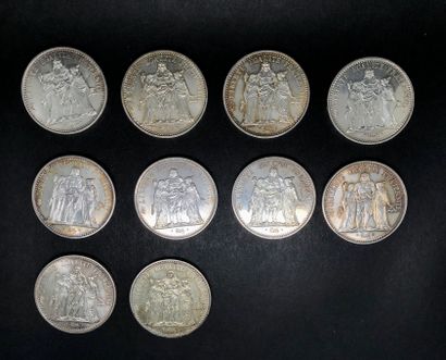null FRANCE 

Lot de 10 pièces de 10 Francs Hercule, Argent 

6 de 1965, 1 de 1966,...